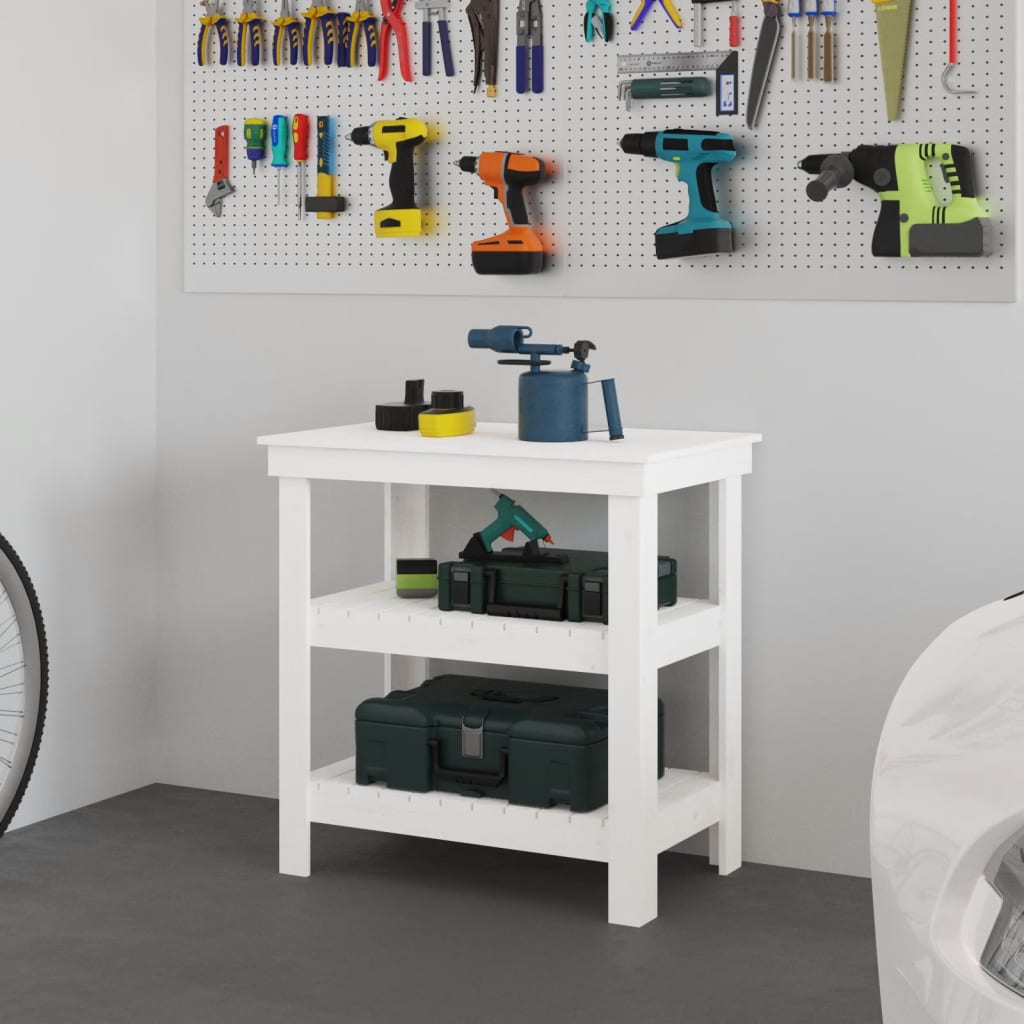 Arbeidsbenk hvit 78,5x50x80 cm heltre furu