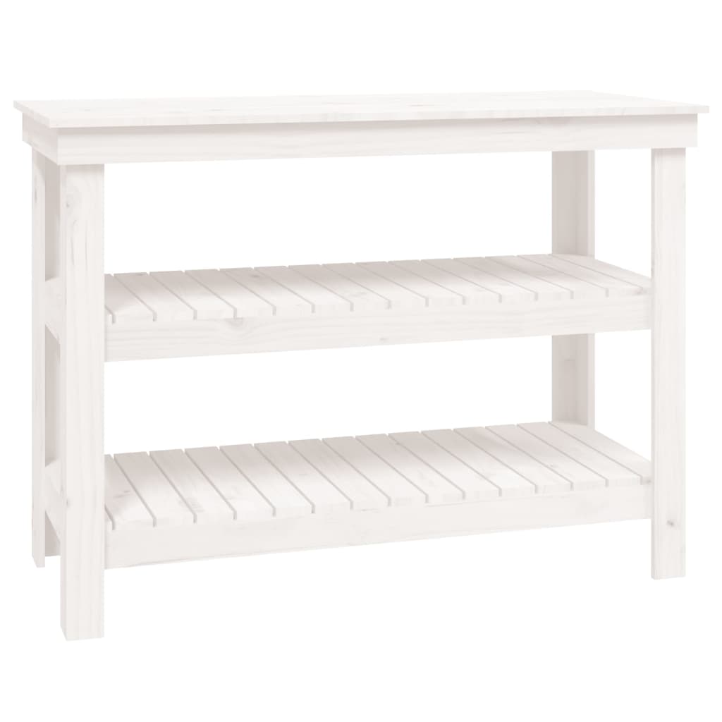 Arbeidsbenk hvit 110,5x50x80 cm heltre furu