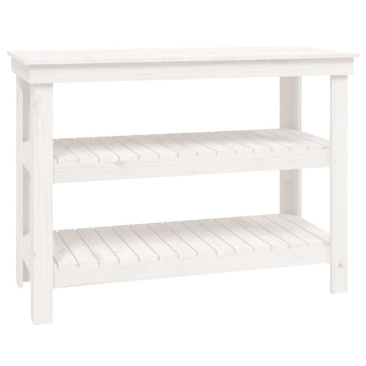 Arbeidsbenk hvit 110,5x50x80 cm heltre furu
