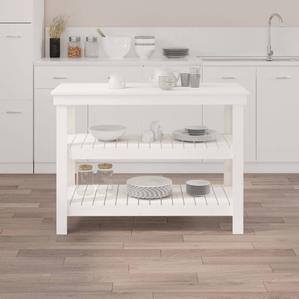 Arbeidsbenk hvit 110,5x50x80 cm heltre furu