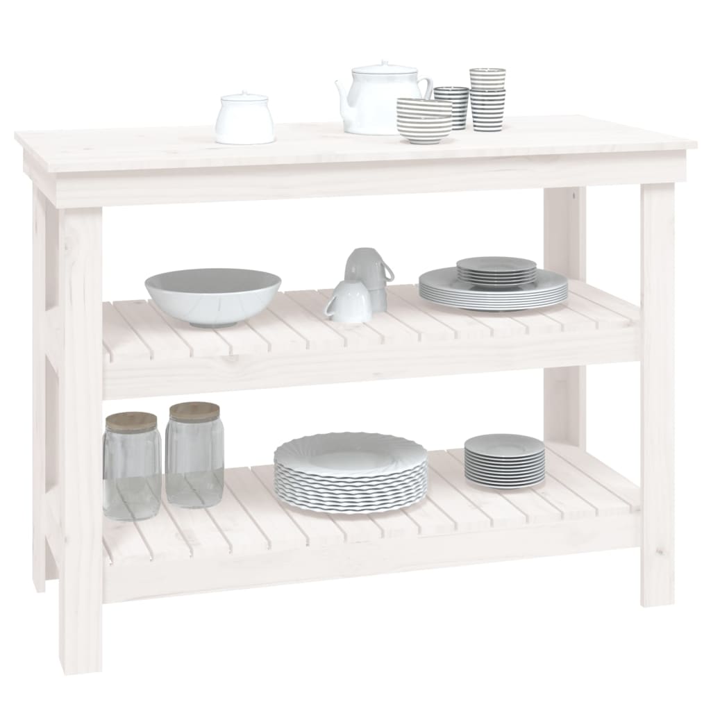 Arbeidsbenk hvit 110,5x50x80 cm heltre furu