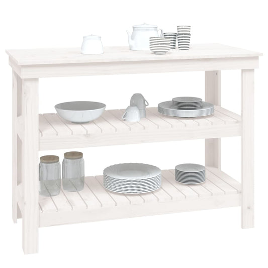 Arbeidsbenk hvit 110,5x50x80 cm heltre furu