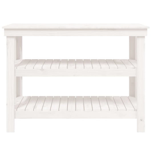 Arbeidsbenk hvit 110,5x50x80 cm heltre furu