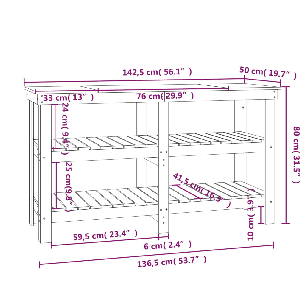 Arbeidsbenk 142,5x50x80 cm heltre furu