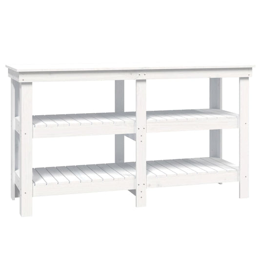 Arbeidsbenk hvit 142,5x50x80 cm heltre furu