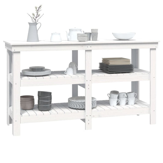Arbeidsbenk hvit 142,5x50x80 cm heltre furu