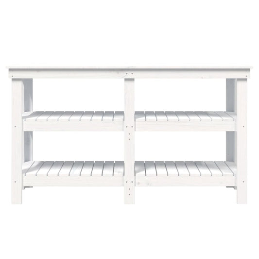 Arbeidsbenk hvit 142,5x50x80 cm heltre furu