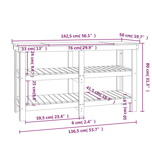 Arbeidsbenk hvit 142,5x50x80 cm heltre furu
