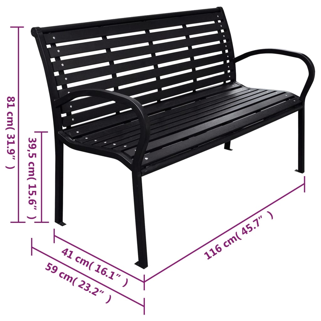 Hagebenk svart 116 cm stål og WPC