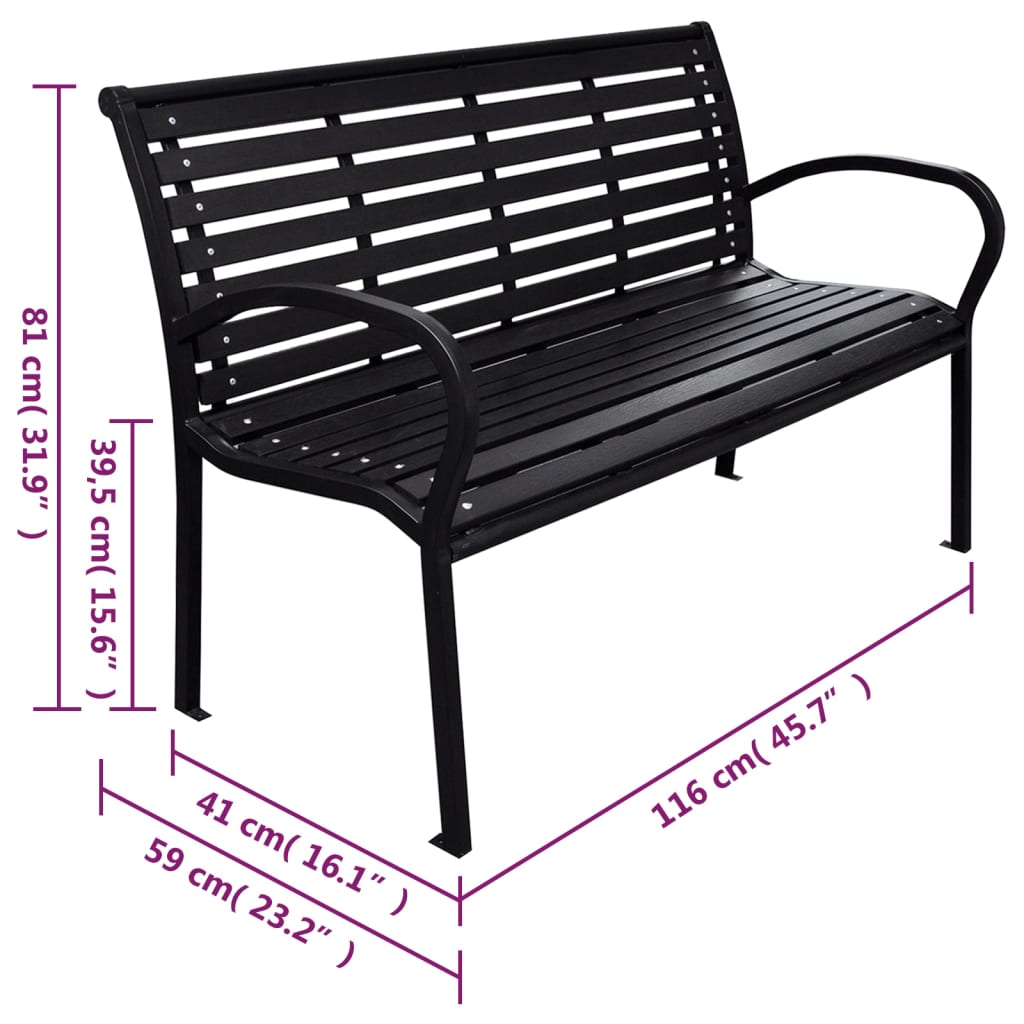 Hagebenk svart 116 cm stål og WPC vidaXL