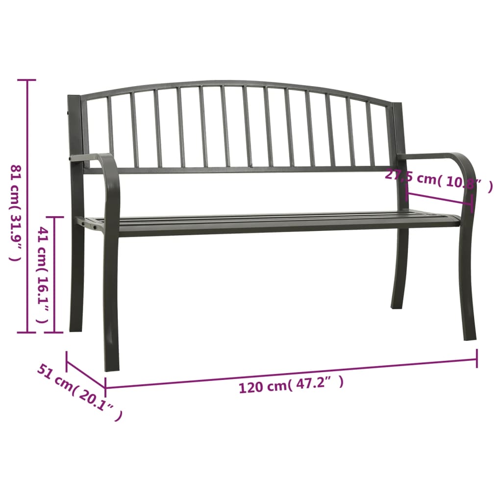 Hagebenk grå 120 cm stål vidaXL
