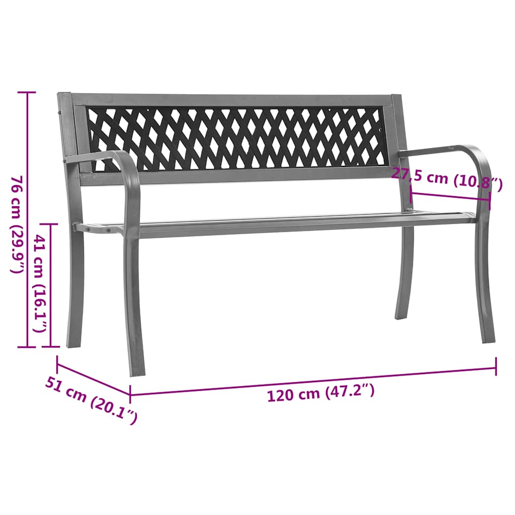 Hagebenk svart 120 cm stål vidaXL