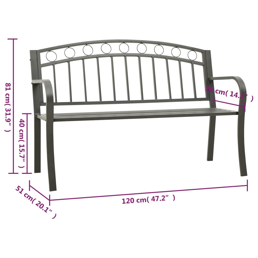 Hagebenk grå 120 cm stål vidaXL