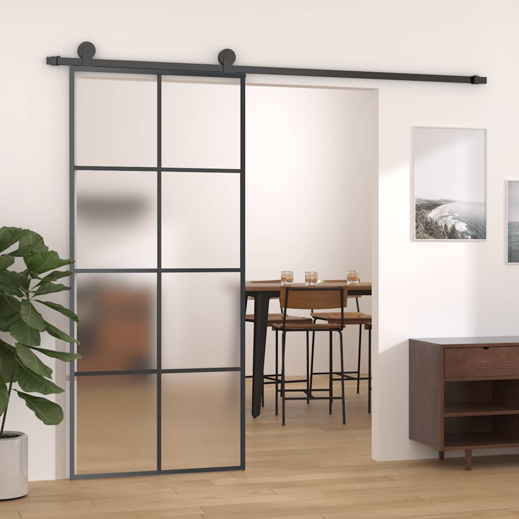 Skyvedør med monteringssett 90x205 cm ESG glass og aluminium