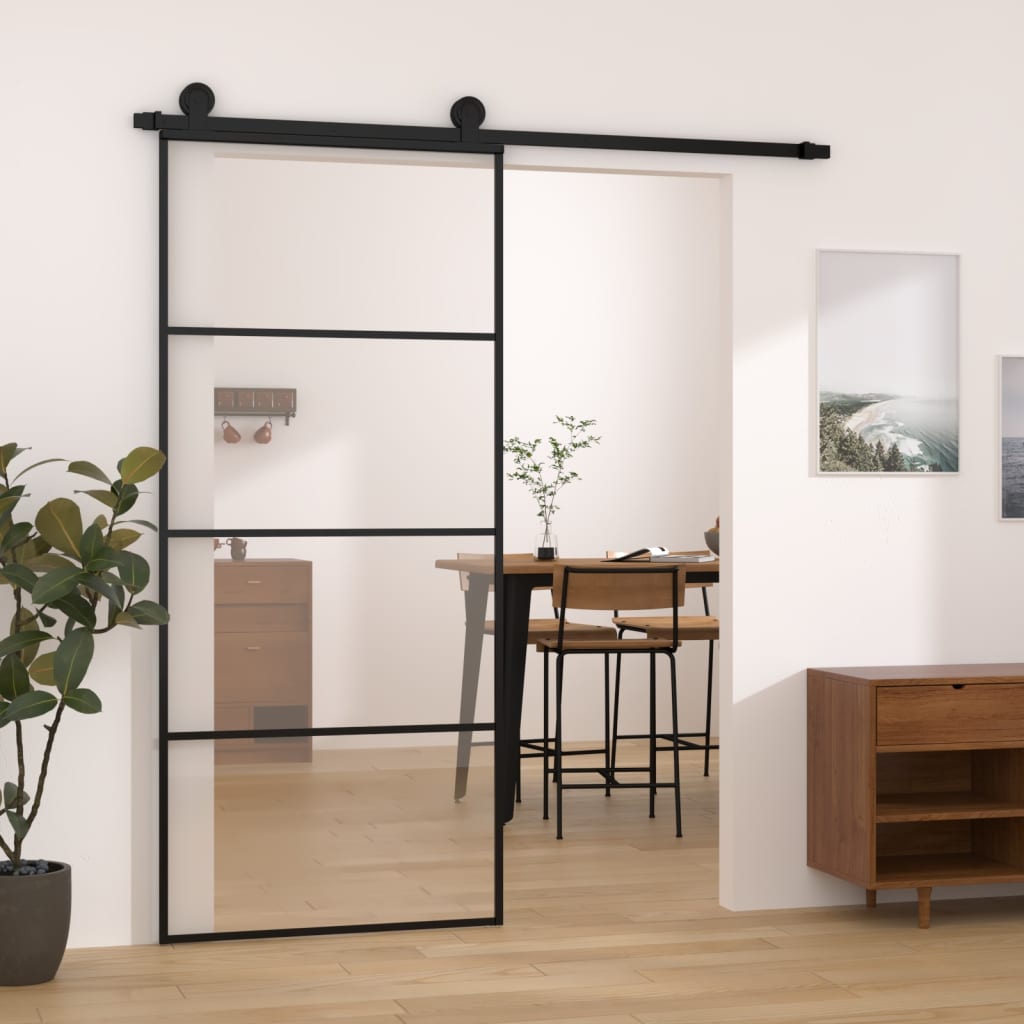 Skyvedør med monteringssett 90x205 cm ESG glass og aluminium