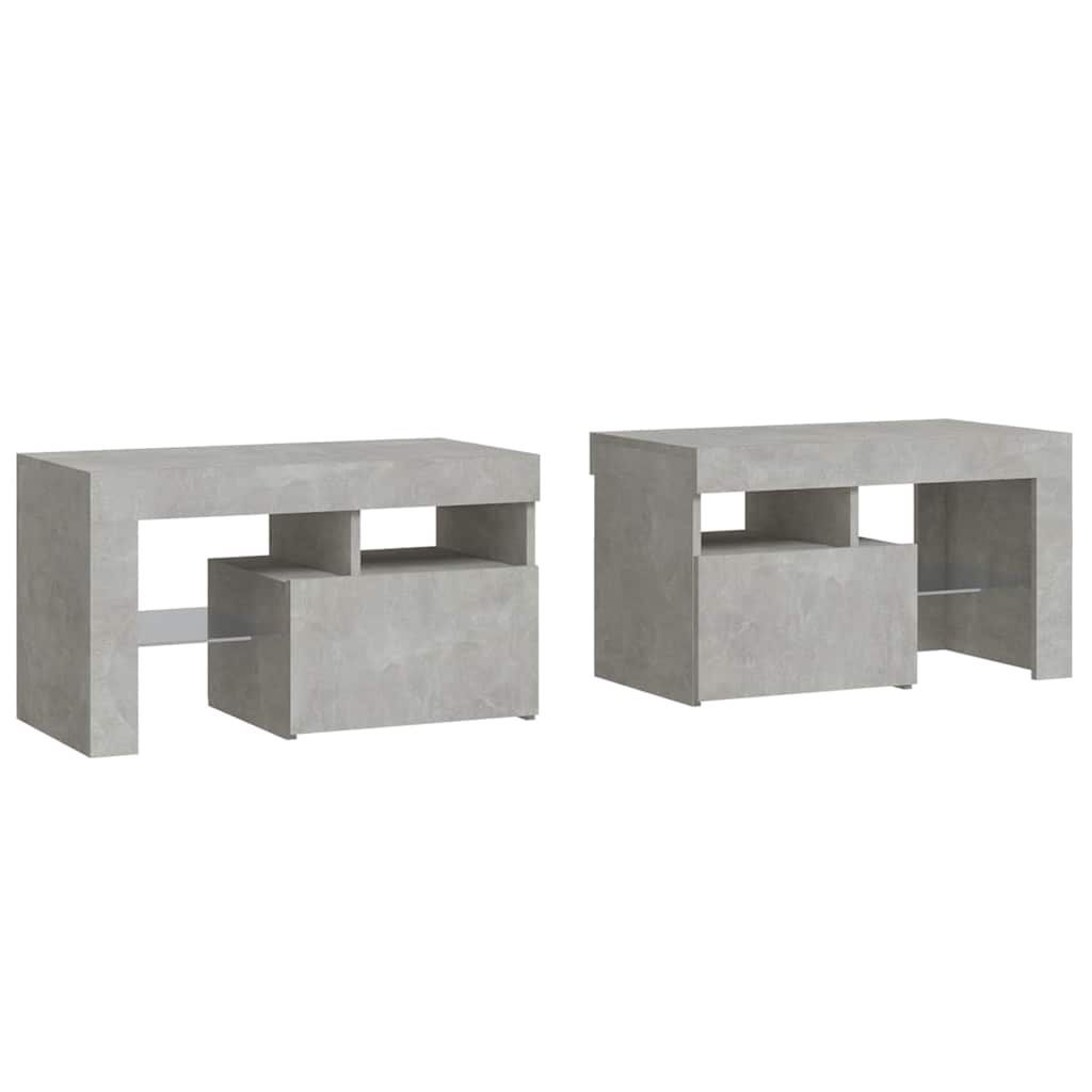 Nattbord 2 stk med LED betonggrå 70x36,5x40 cm