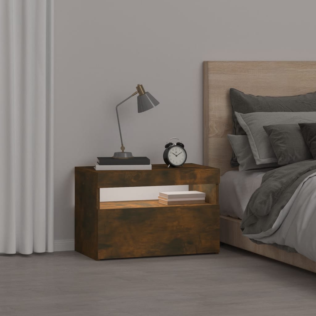 Nattbord med LED røkt eik 60x35x40 cm