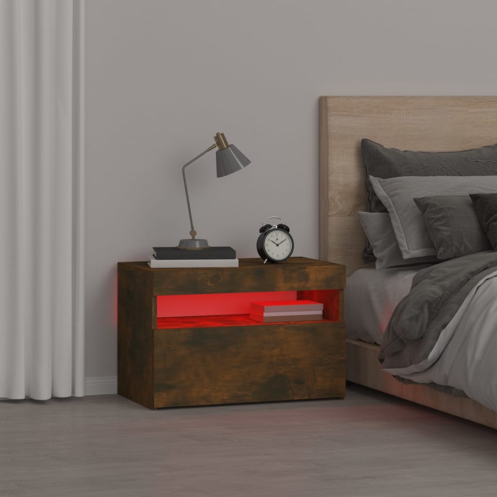 Nattbord med LED røkt eik 60x35x40 cm