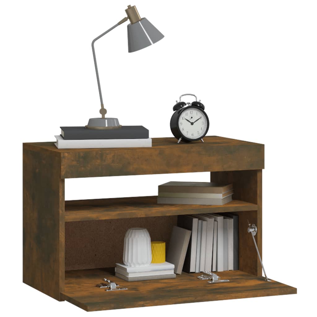 Nattbord med LED røkt eik 60x35x40 cm