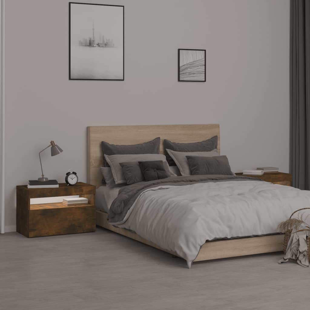 Nattbord 2 stk med LED røkt eik 60x35x40 cm