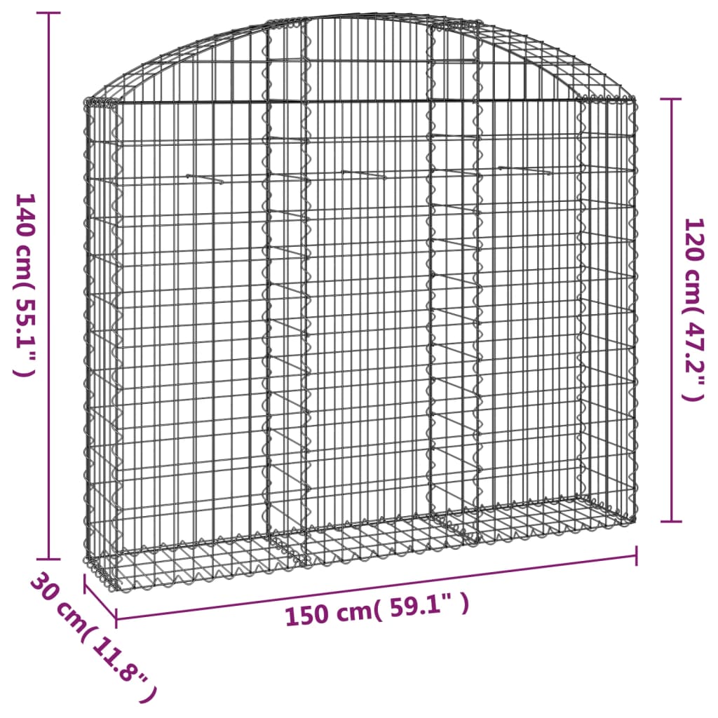 Gabionkurv buet 150x30x120/140 cm galvanisert jern
