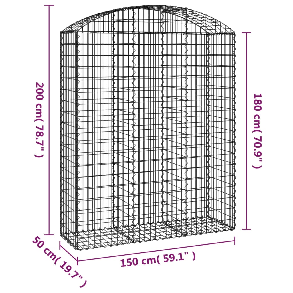 Gabionkurv buet 150x50x180/200 cm galvanisert jern