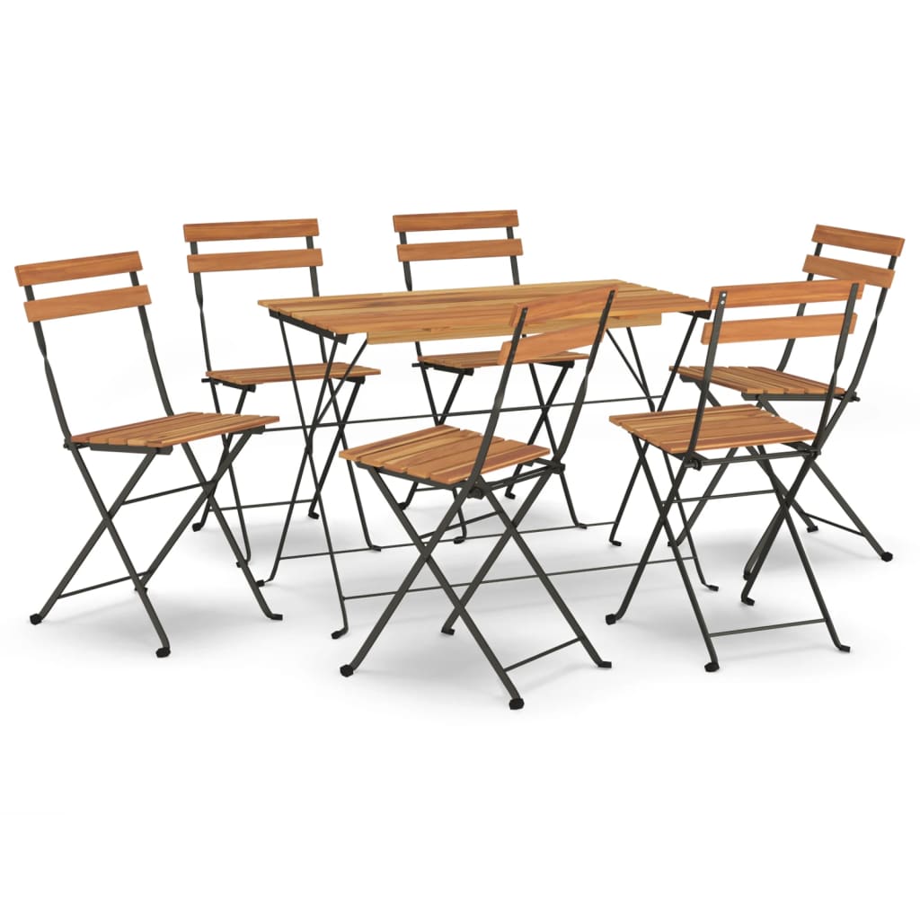 Sammenleggbart bistrosett 7 deler heltre akasie og stål