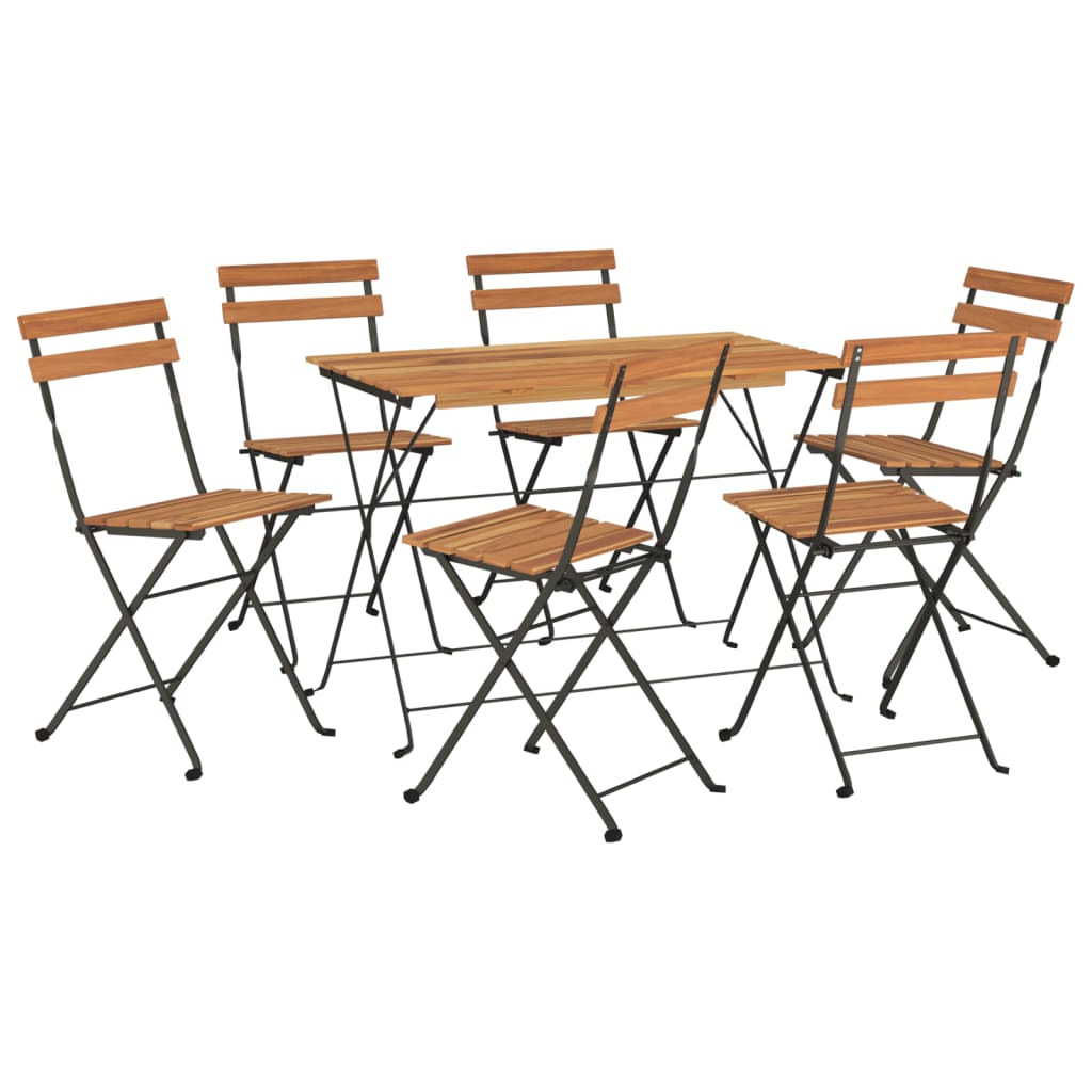 Sammenleggbart bistrosett 7 deler heltre akasie og stål
