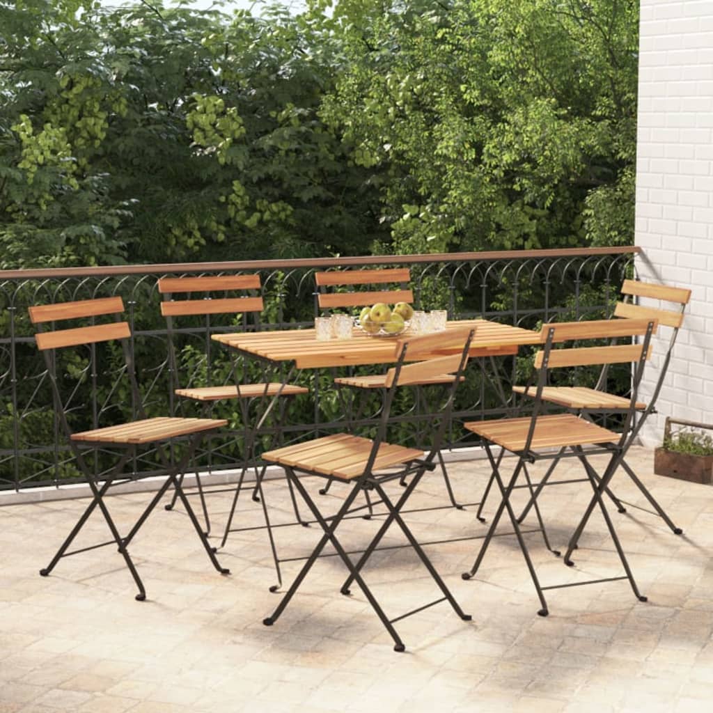 Sammenleggbart bistrosett 7 deler heltre akasie og stål