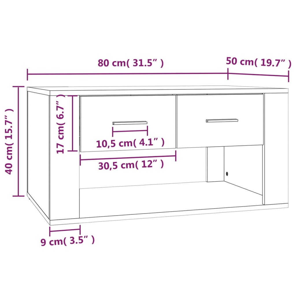 Salongbord sonoma eik 80x50x40 cm konstruert tre vidaXL