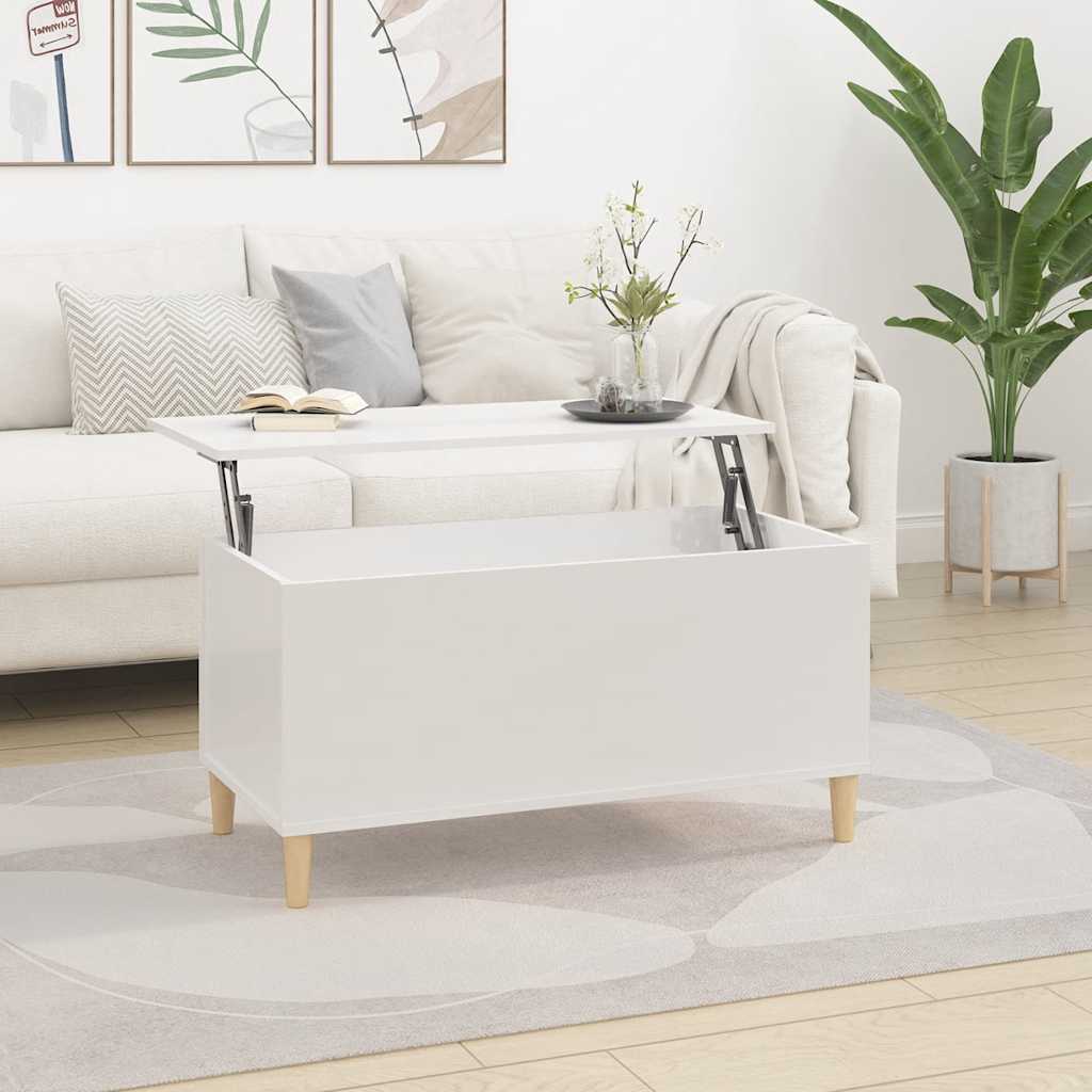 Salongbord høyglans hvit 90x44,5x45 cm konstruert tre