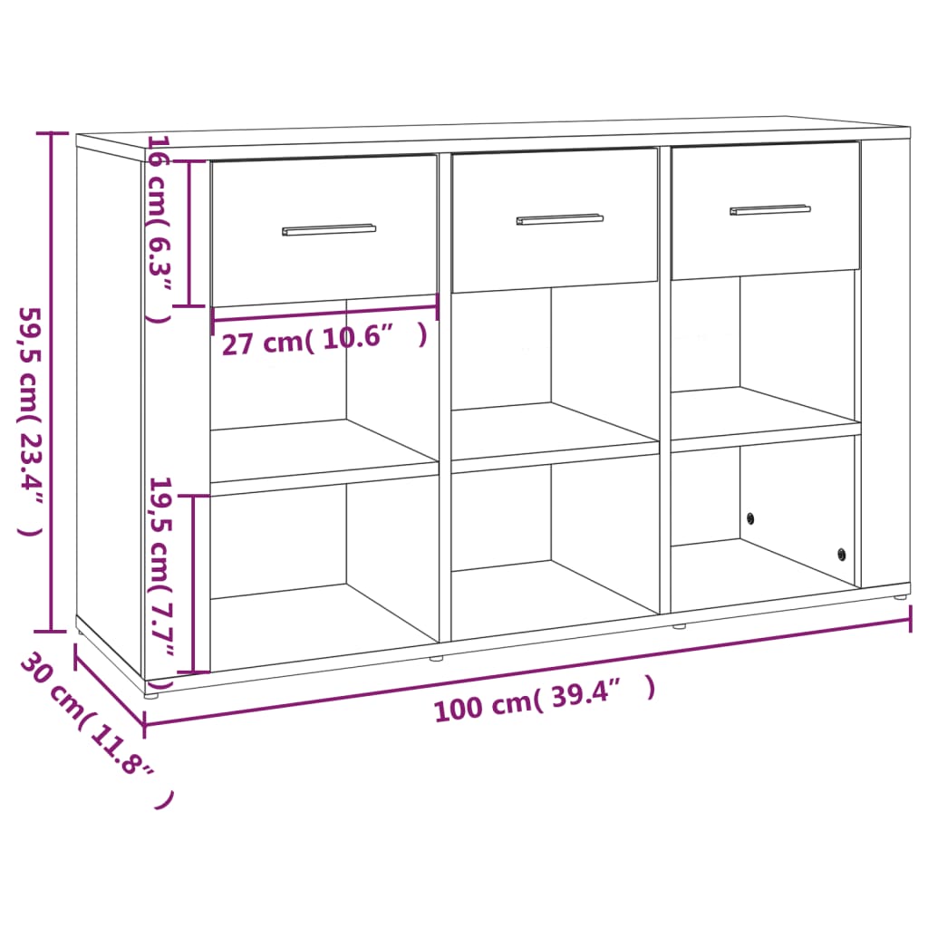 Skjenk hvit 100x30x59,5 cm konstruert tre vidaXL