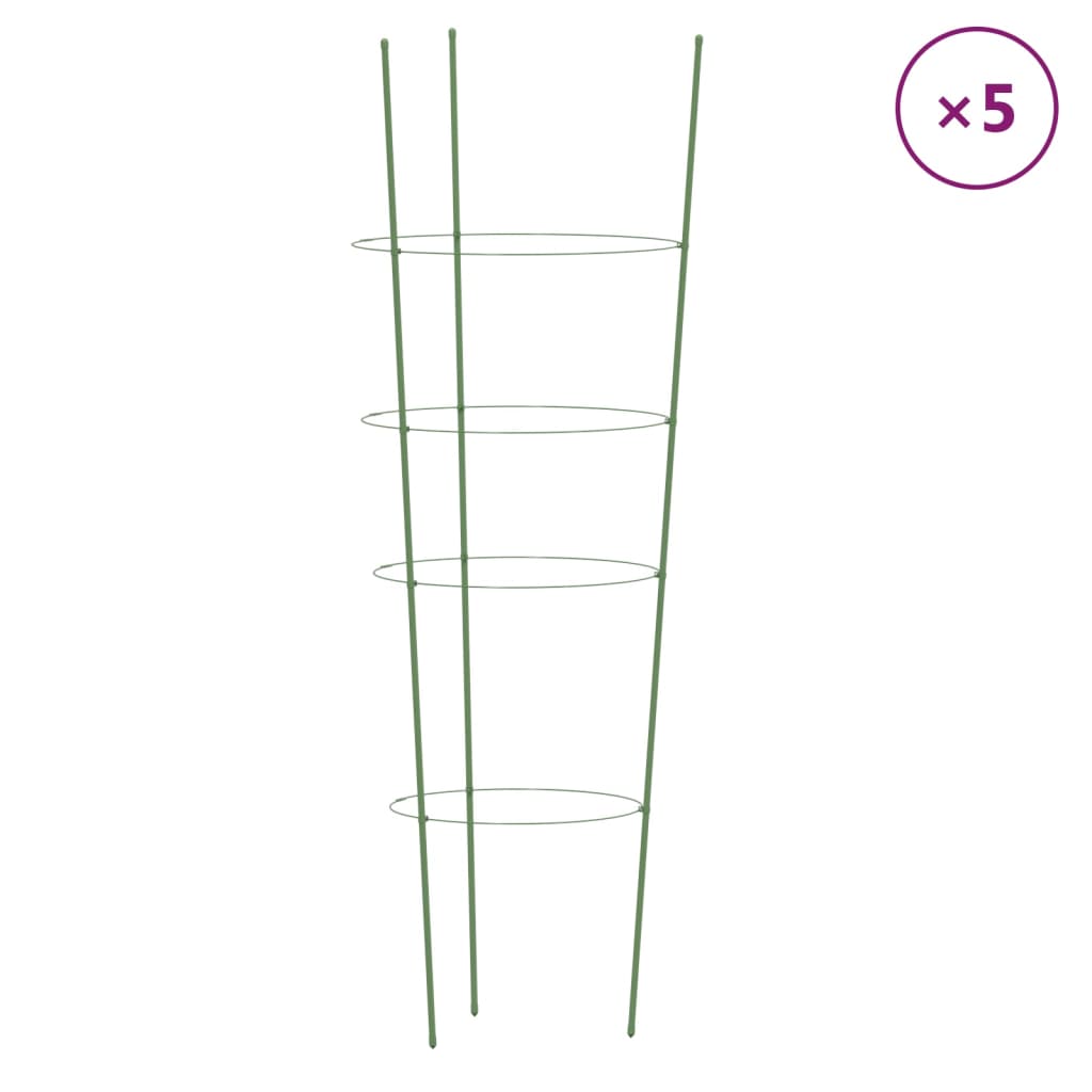 Plantestøtter med 4 ringer 5 stk grønn 90 cm stål