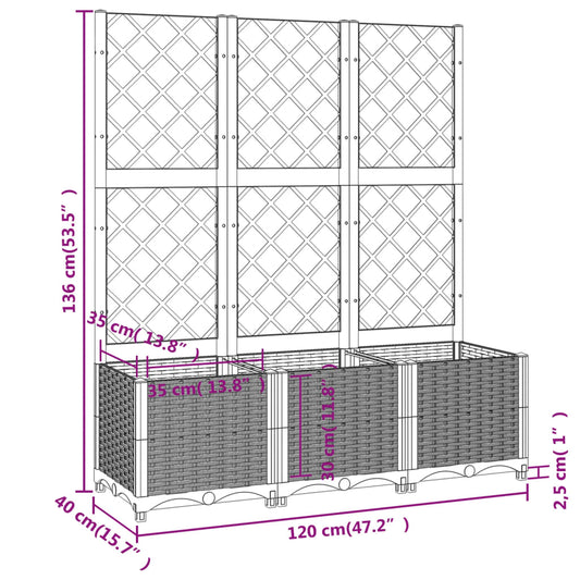 Plantekasse med espalier lysegrå 120x40x136 cm PP