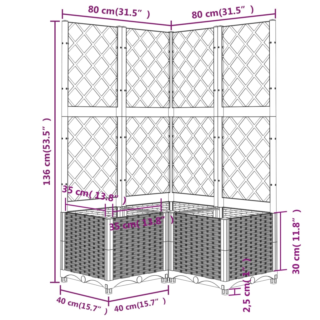 Plantekasse med espalier lysegrå 80x80x136 cm PP