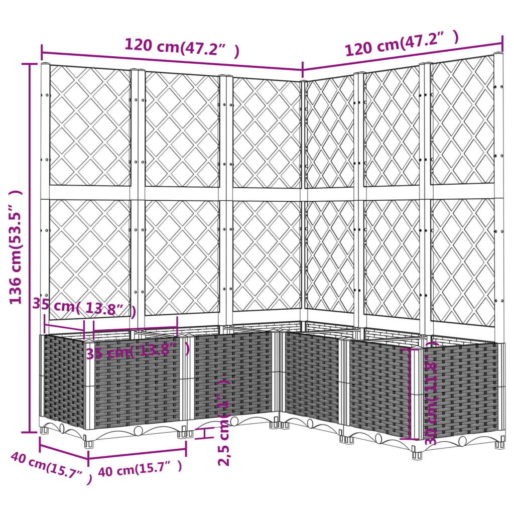 Plantekasse med espalier lysegrå 120x120x136 cm PP