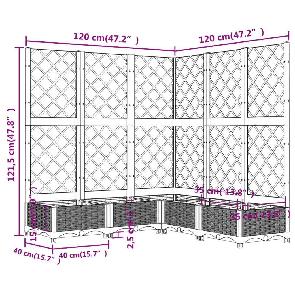 Plantekasse med espalier hvit 120x120x121,5 cm PP