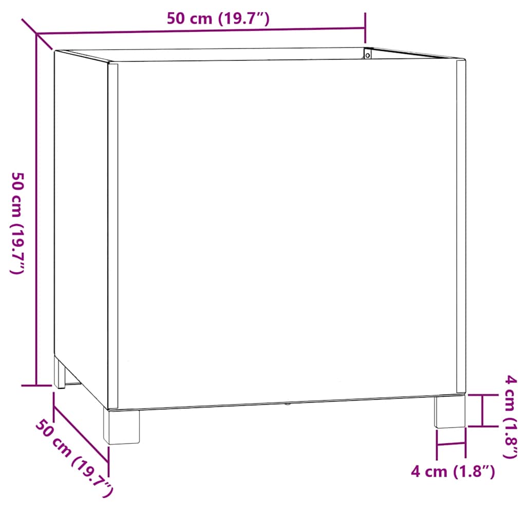 Plantekasser med ben rust 50x50x50 cm cortenstål