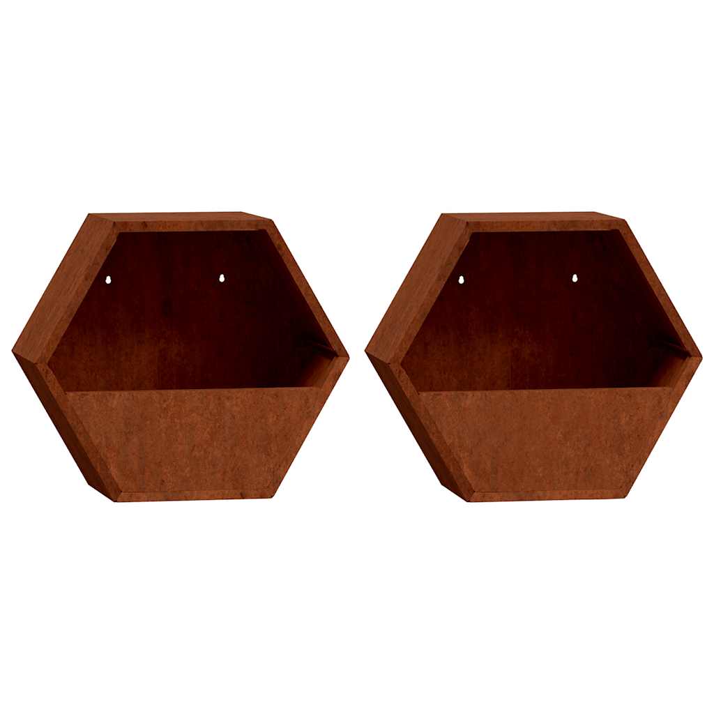 Vegghengte plantekasser 2 stk rust 46x10x40 cm cortenstål