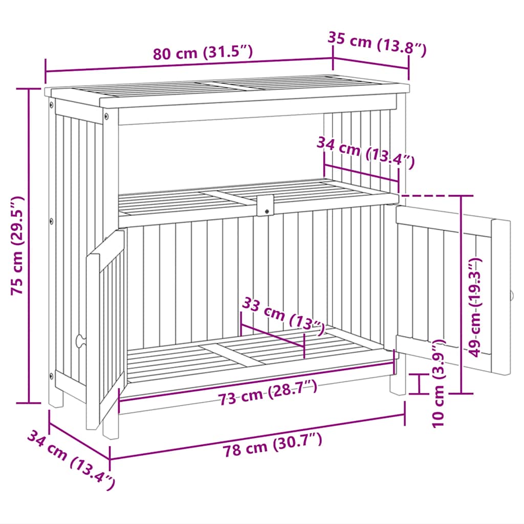 Hagekonsollbord 80x35x75 cm heltre akasie