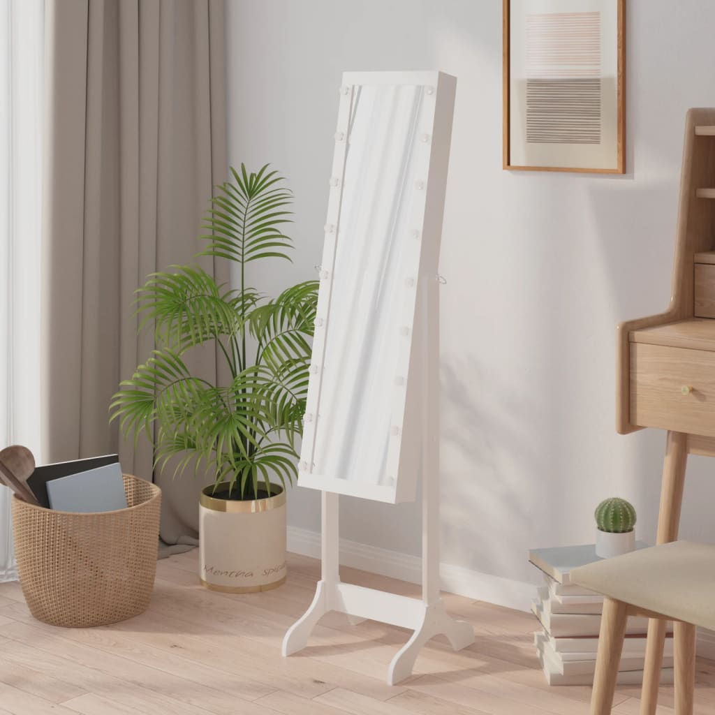 Frittstående speil med LED hvit 34x37x146 cm