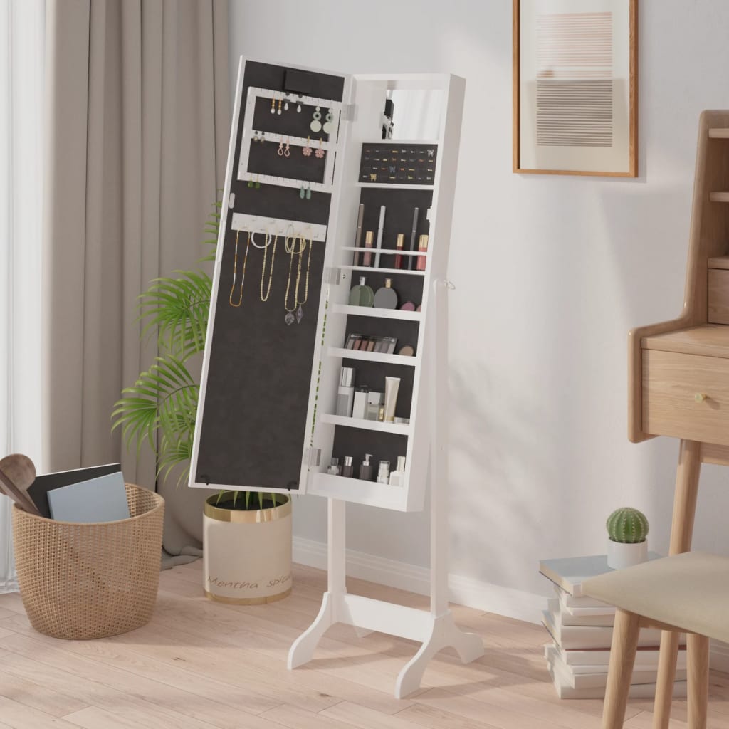 Frittstående speil med LED hvit 34x37x146 cm