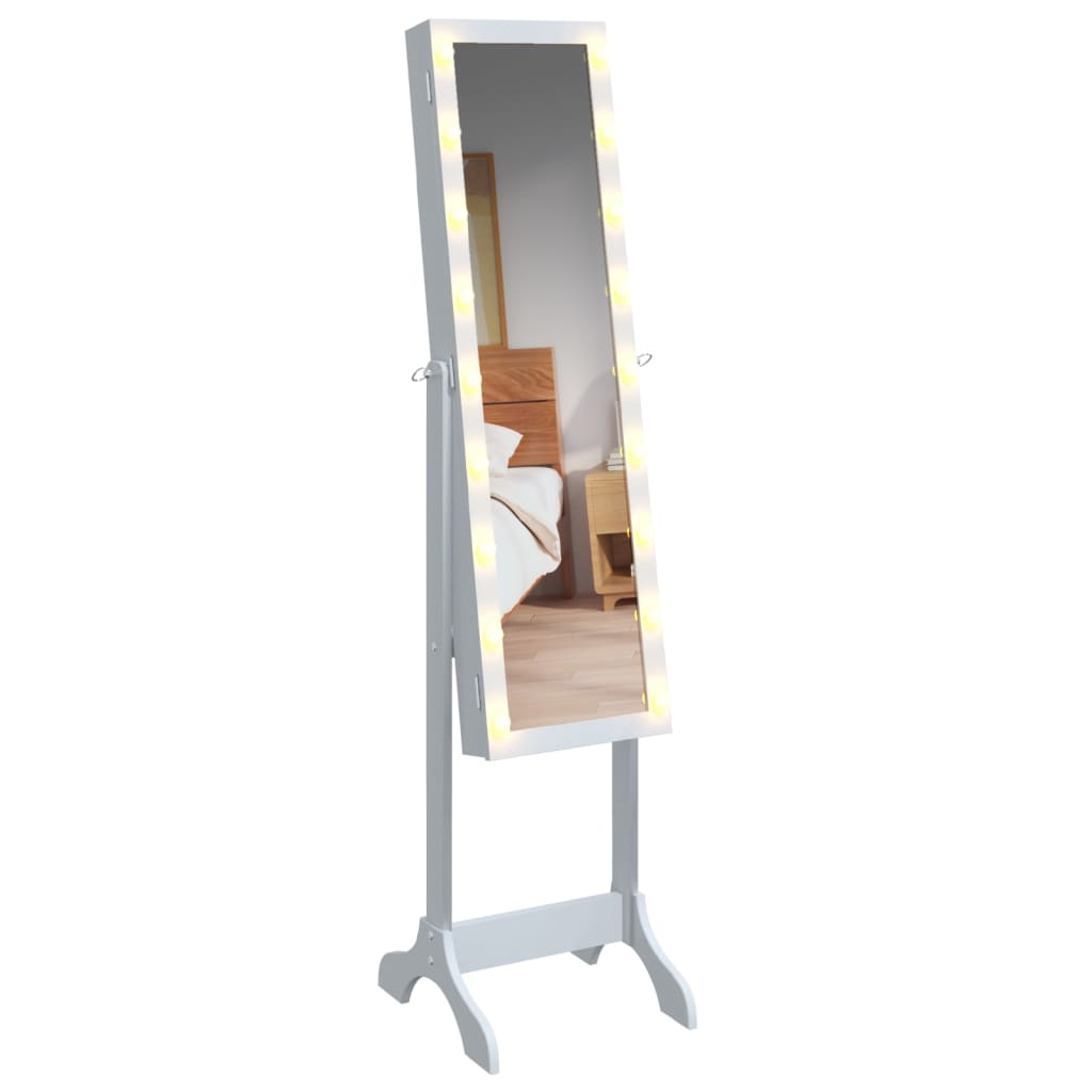 Frittstående speil med LED hvit 34x37x146 cm