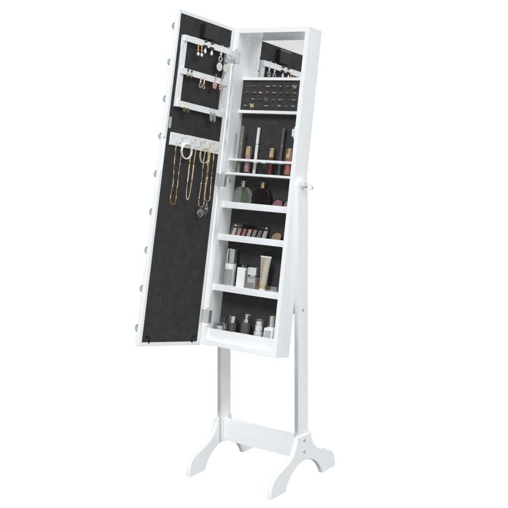 Frittstående speil med LED hvit 34x37x146 cm