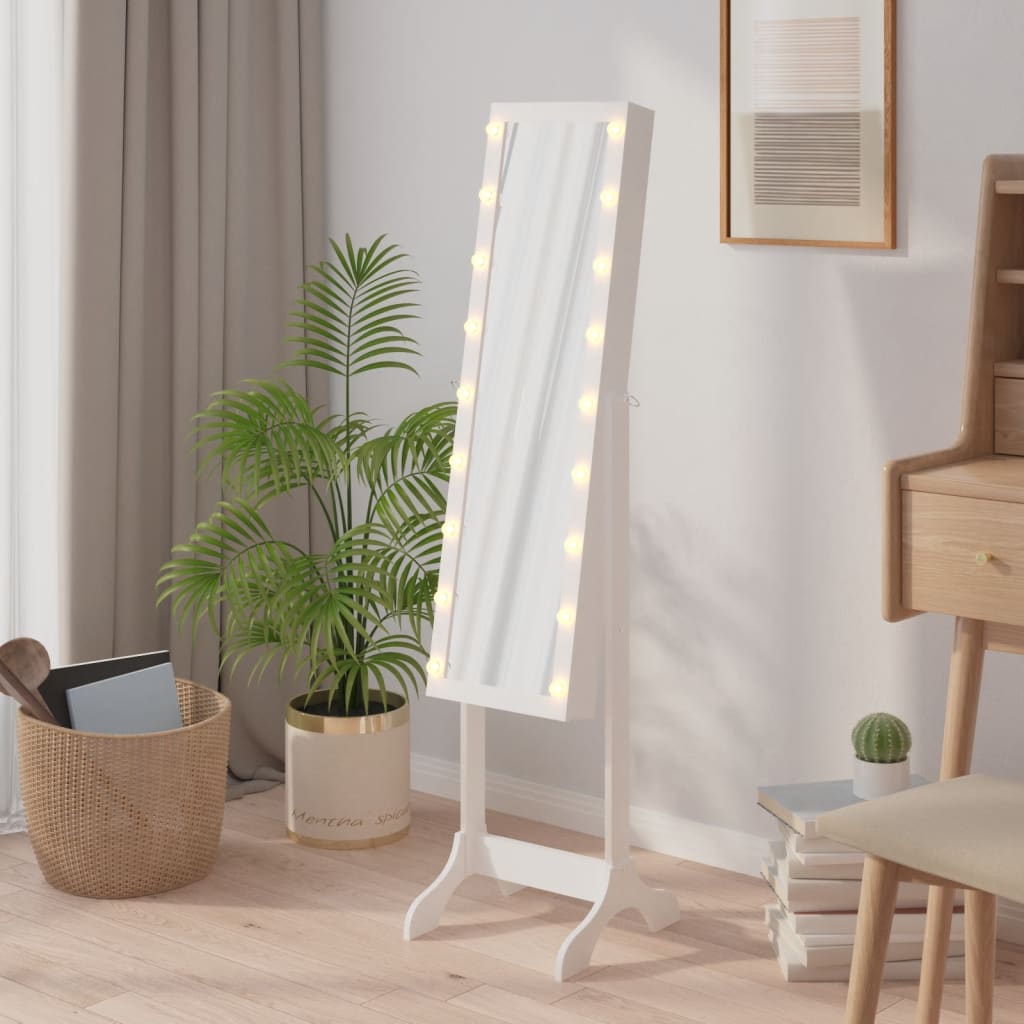 Frittstående speil med LED hvit 34x37x146 cm