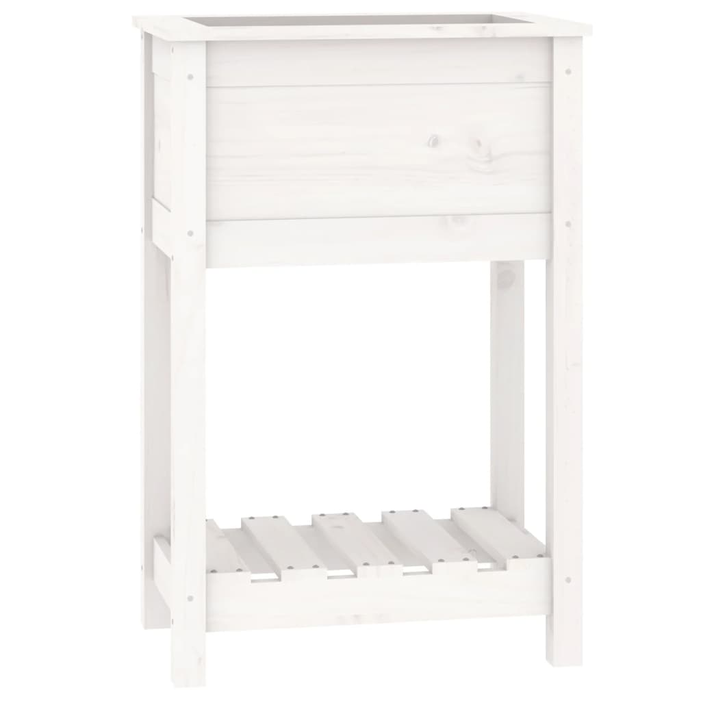 Plantekasse med hylle hvid 54x34,5x81 cm heltre furu