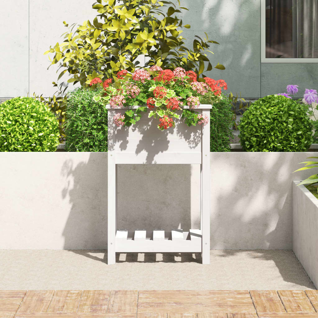 Plantekasse med hylle hvid 54x34,5x81 cm heltre furu