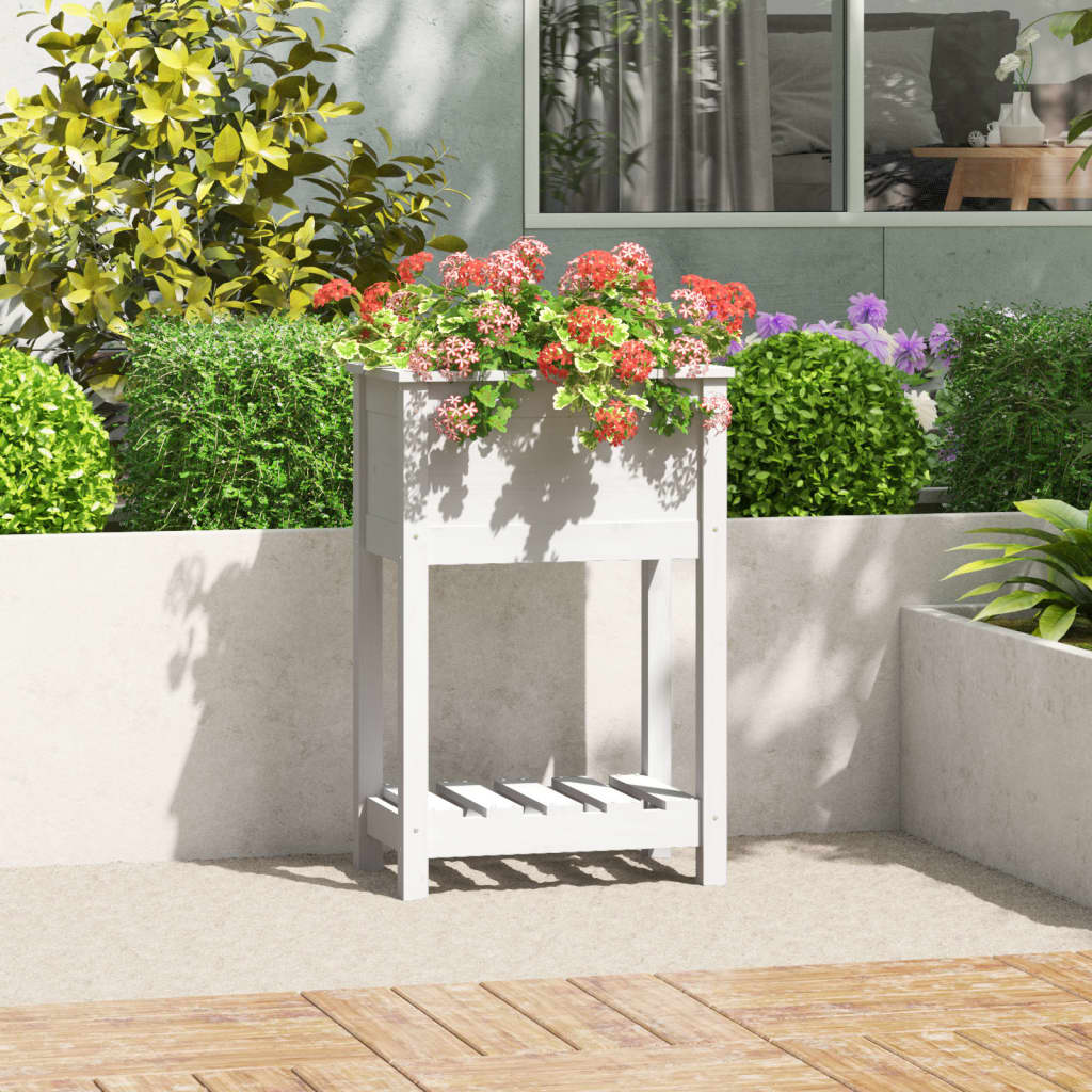 Plantekasse med hylle hvid 54x34,5x81 cm heltre furu
