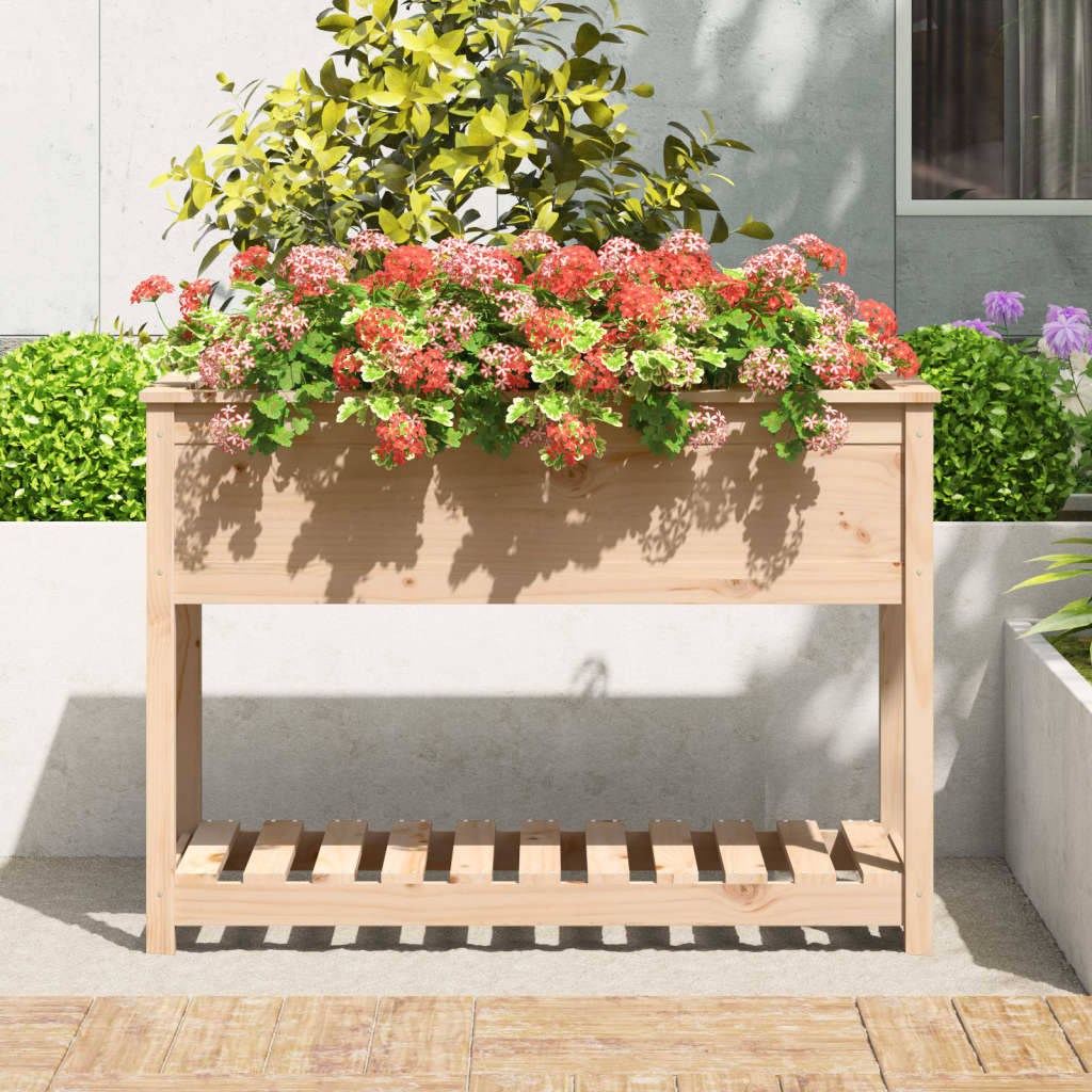 Plantekasse med hylle 111,5x54x81 cm heltre furu