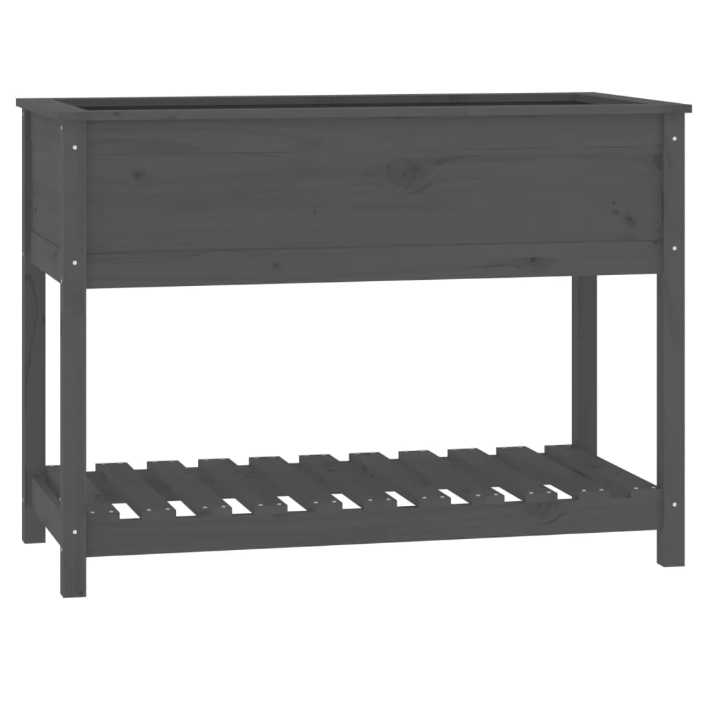 Plantekasse med hylle svart 111,5x54x81 cm heltre furu